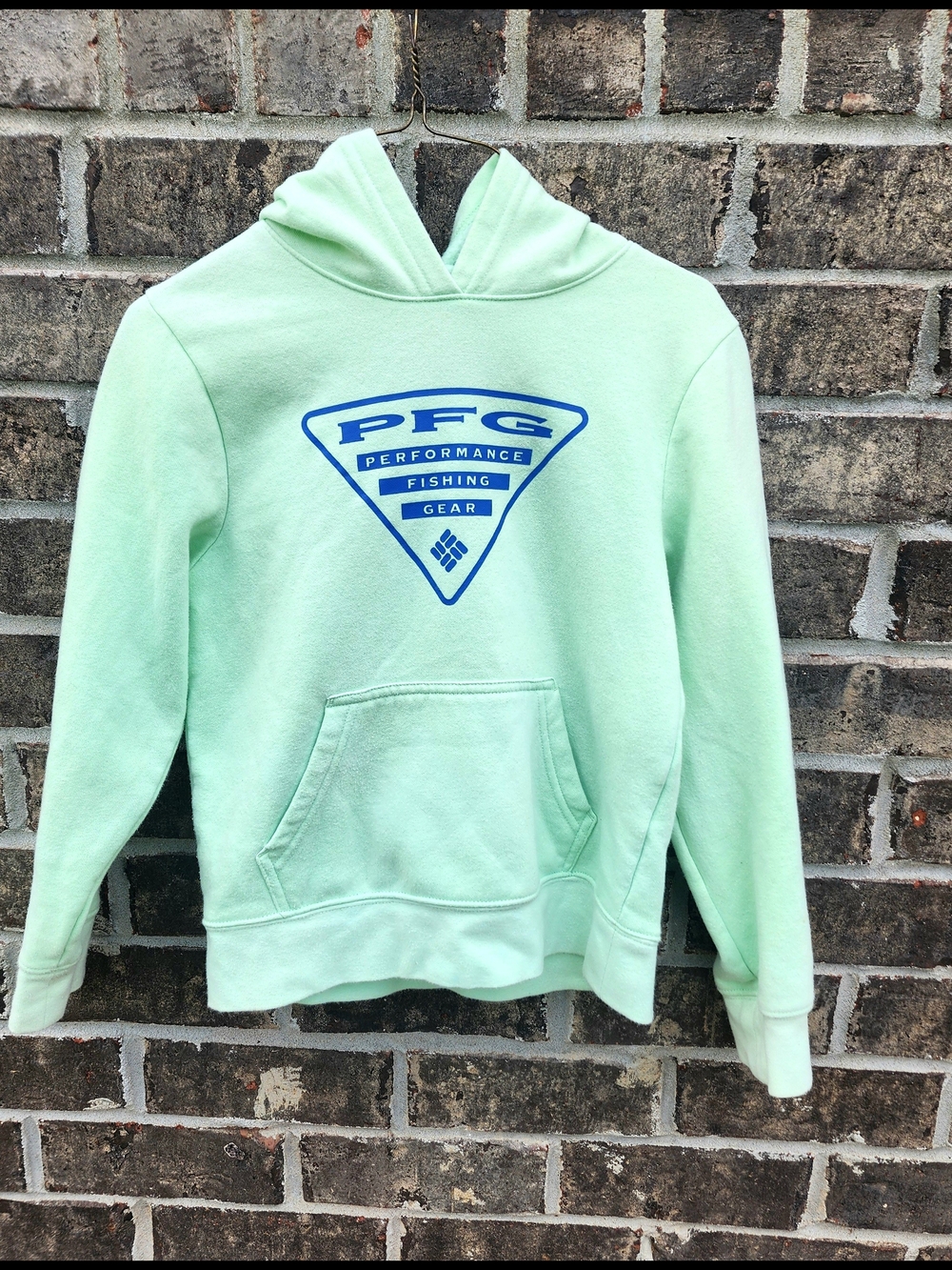 Columbia Mint Green PFG Crewneck Hoodie with Blue Logo